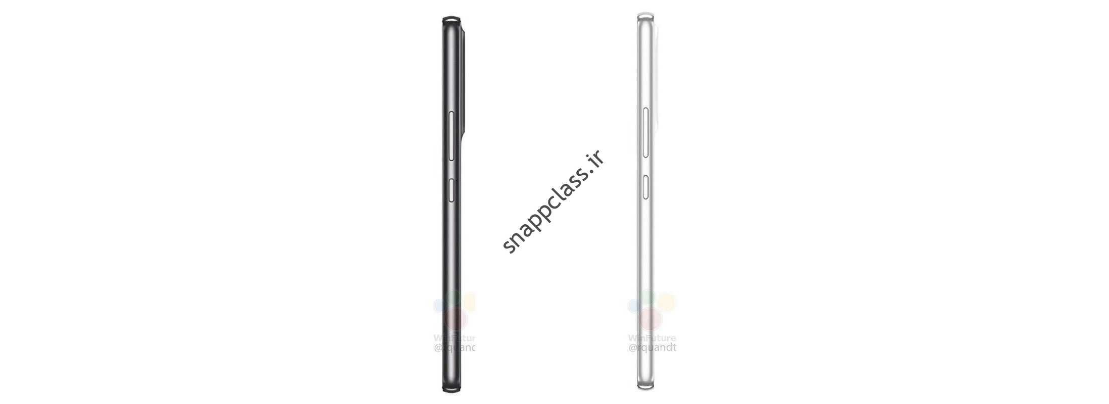 Samsung Galaxy A53 53 نمای جانبی رندر غیر رسمی سفید و مشکی