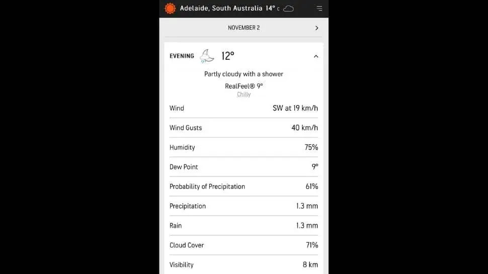 گزارش آب و هوای آدلاید